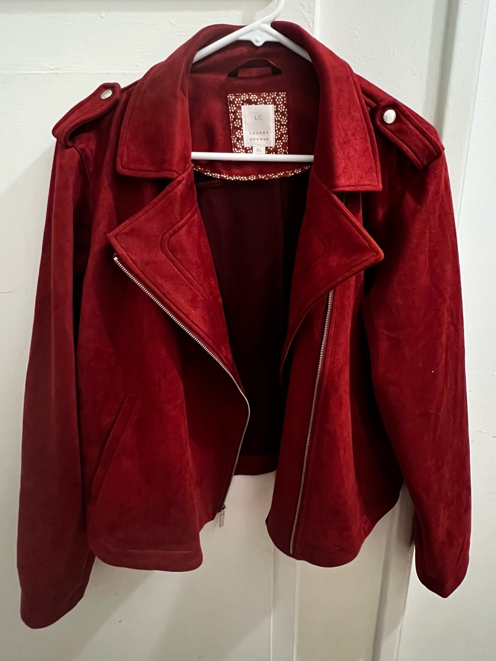 LC Lauren Conrad brick Red Suede Moto Jacket